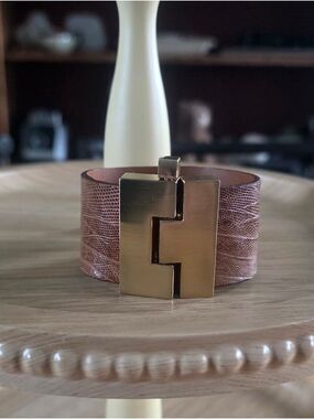 Leighelena Wide Jigsaw Cuff Genuine Lizard Bracelet